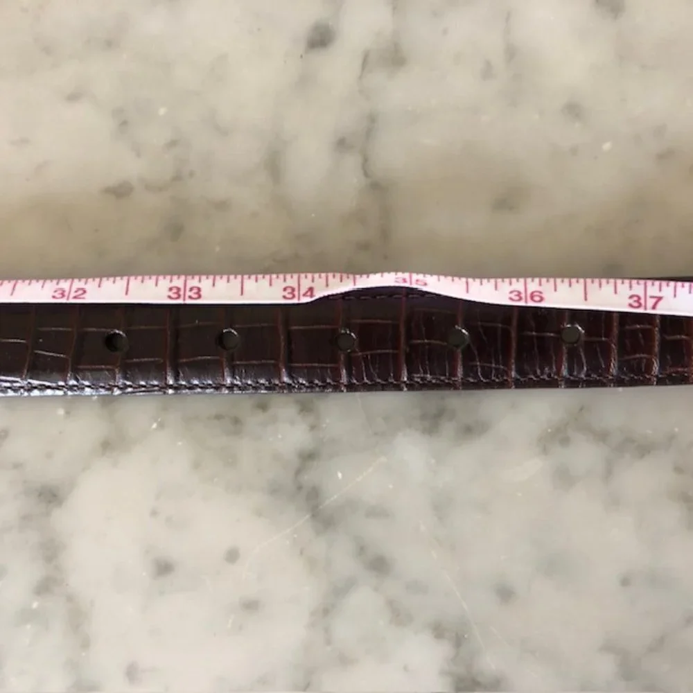 TALBOTS Crocodile Print Brown Western Silver Scroll Buckle Belt Large
